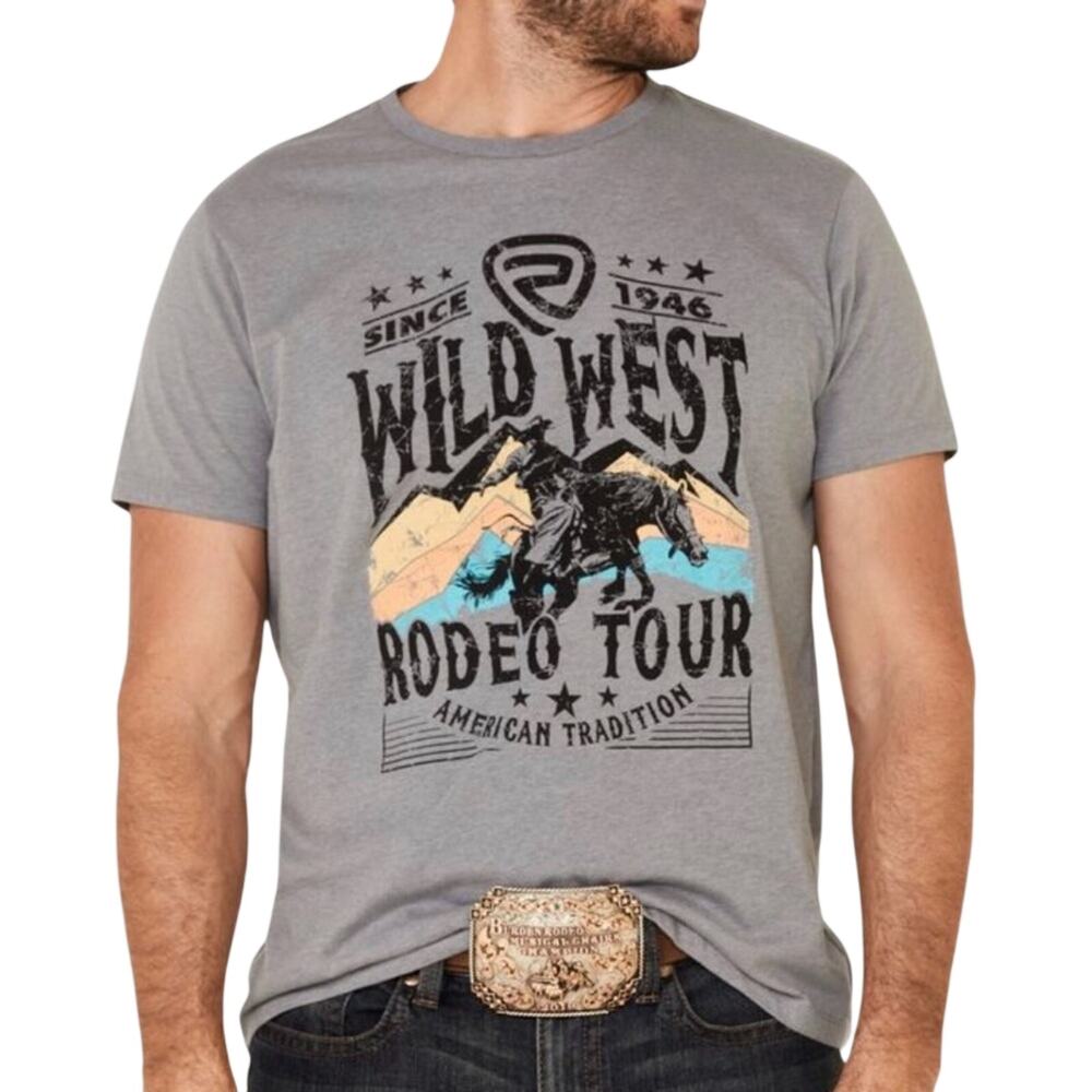 Rock & Roll Denim Mens Wild West Rodeo Tour Graphic Tee Size L Western Festival